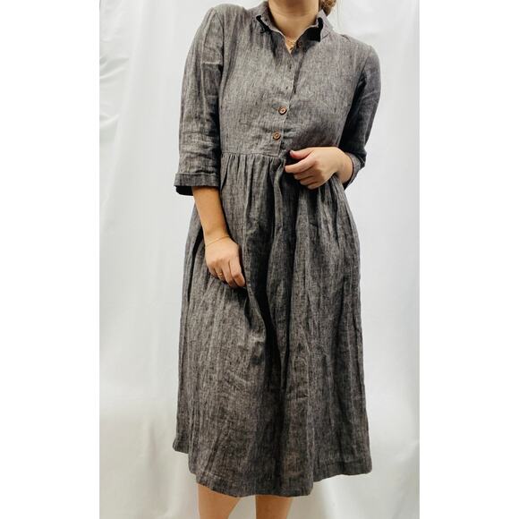 Pyne & Smith M No. 22 linen gray button up midi dress - Picture 2 of 10